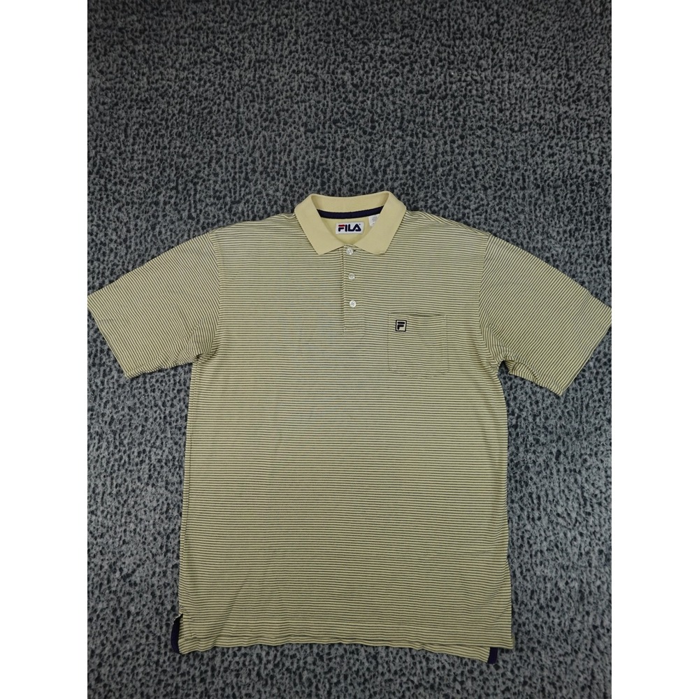 Fila Polo Shirt Mens Large Yellow Striped Short Sleeve Pocket‎ Cotton